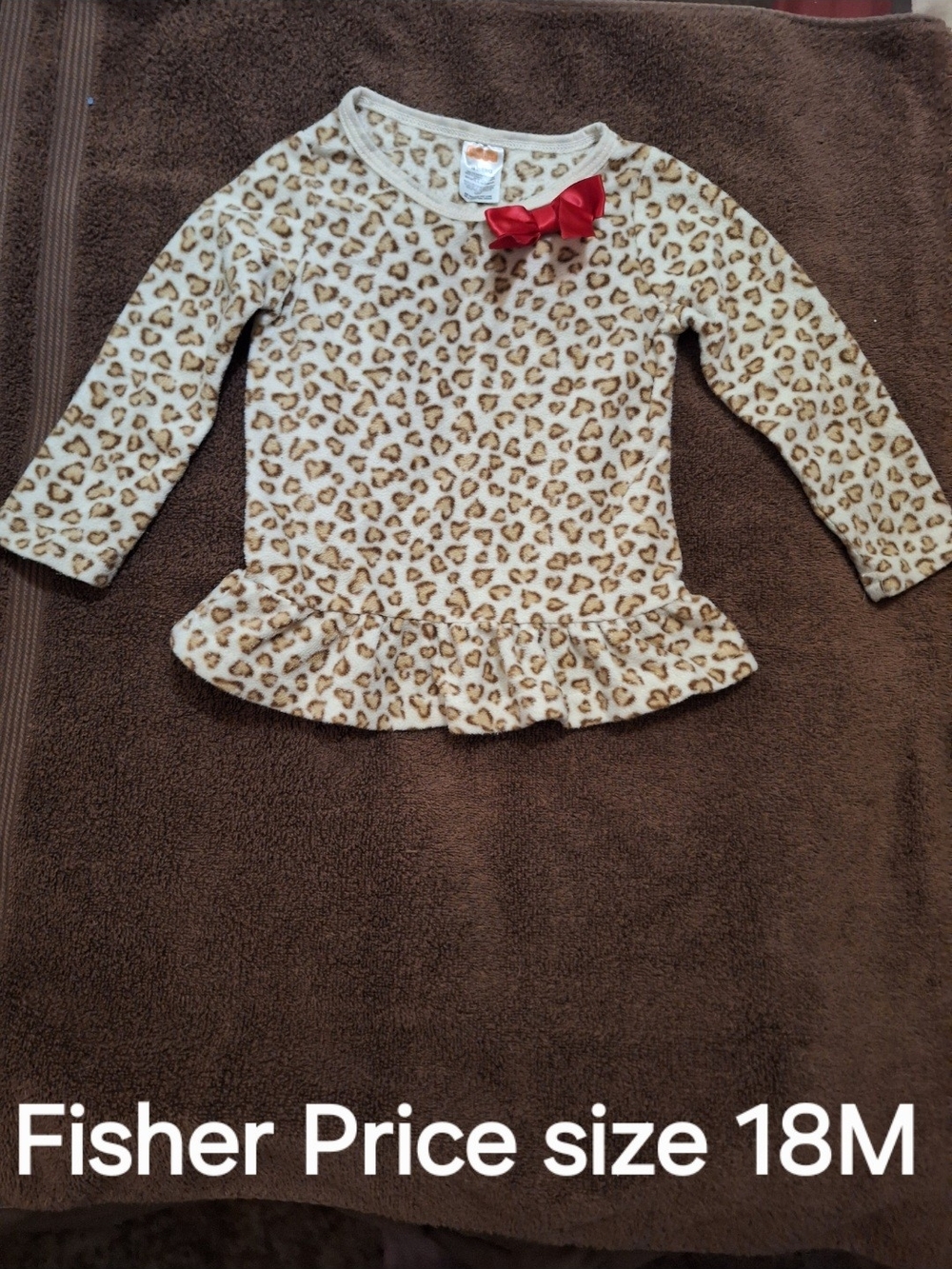 Fisher-Price Cream and Brown Leopard Print Long-Sleeve Top with Red Bow